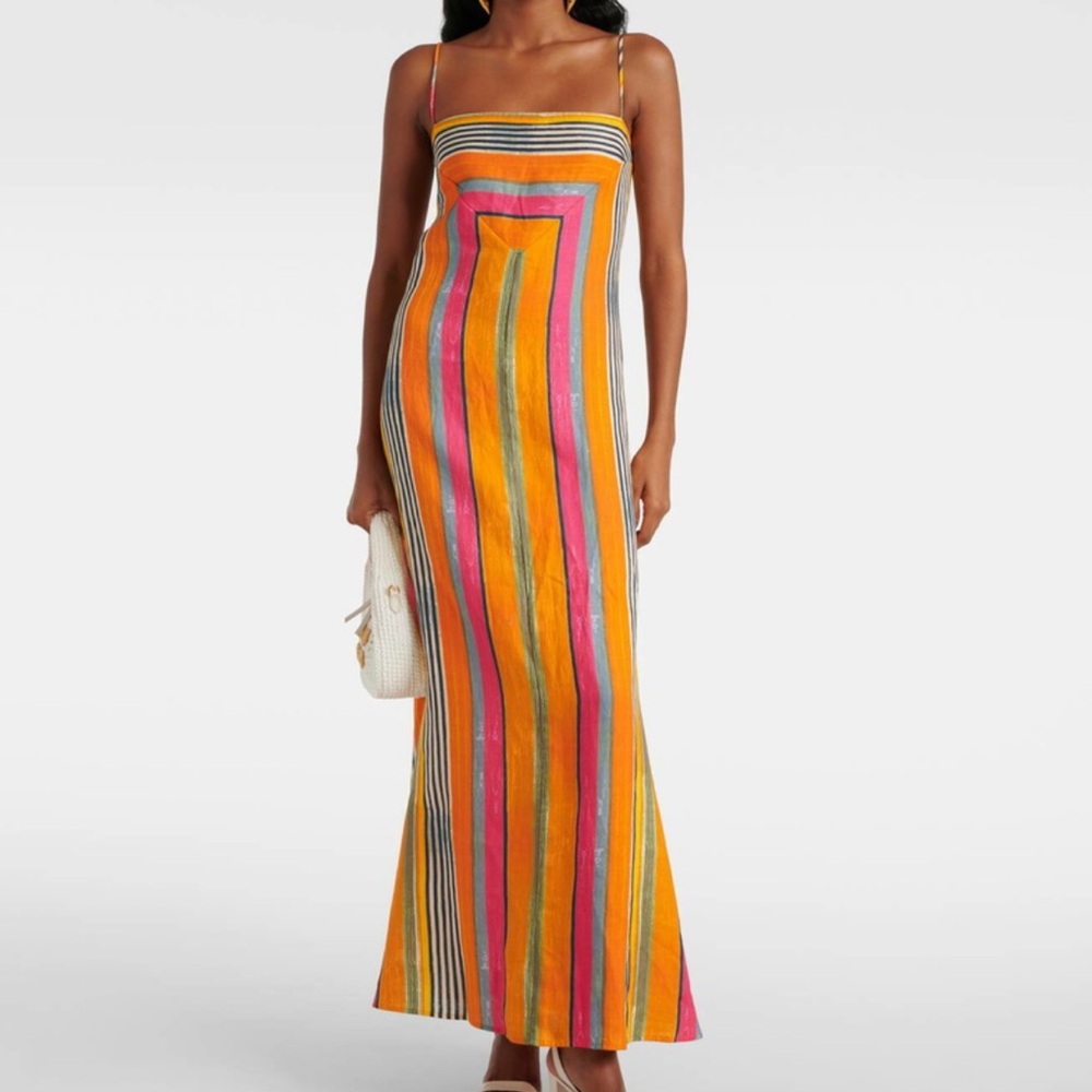 STAUD Orange Pink Striped Maxi Dress